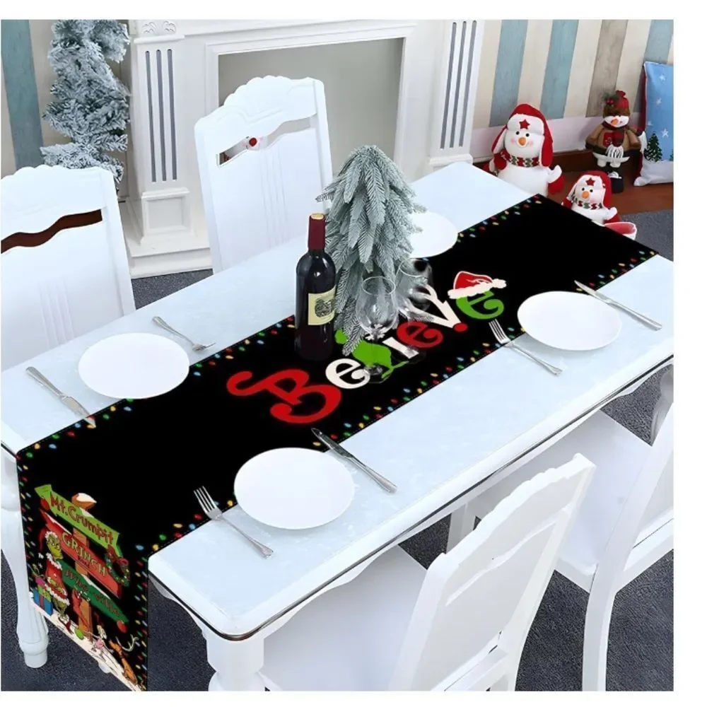 Grinch Christmas Table Runner Merry Christmas Winter Holiday Party Decorations